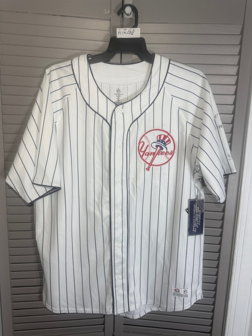 Men’s White Pinstripe Yankees Button-Up Jersey